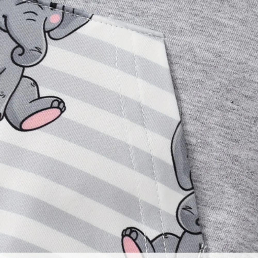 Adorable Baby Boys 2pcs Elephant=Print Hoodie and Shorts Set 3-6M-18-24M - Picture 5 of 7